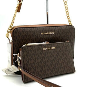 Michael Kors Large EW Crossbody Bag & Large Double Zip Wallet Brown